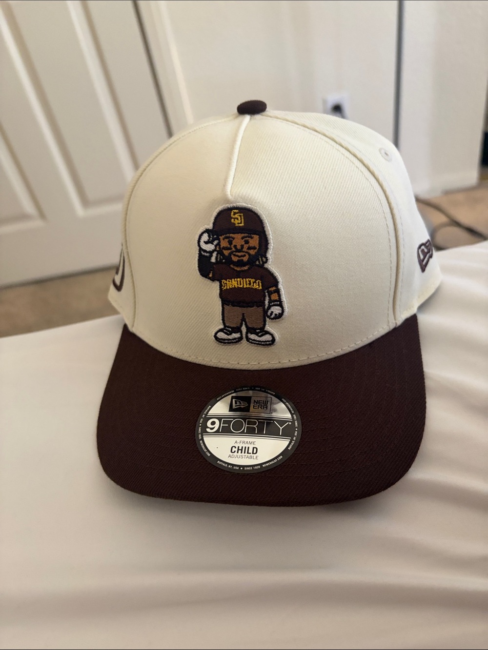 Kids Two-Tone Cream and Brown padres Baseball Cap with Mascot